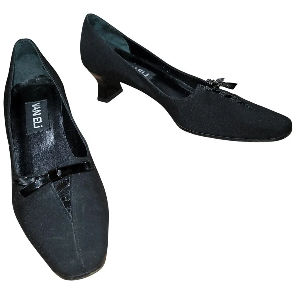 Van Eli Women Square Toe Spool Heel Pumps‎ Work Events Minimalist 7N Goth Witchy